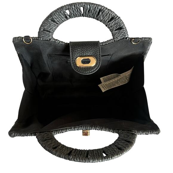 Forever 21 Black Woven Basket Handbag Purse Structured Top Handle Bag Turn Lock - Picture 7 of 10